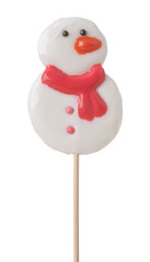Front view of christmas snowman lollipop