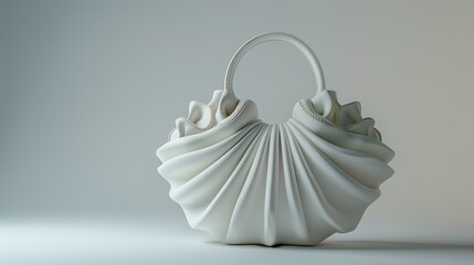 elegant white pleated fabric handbag with sculptural folds - obrazy, fototapety, plakaty