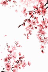 Simple watercolor cherry blossom branches for paper corners,