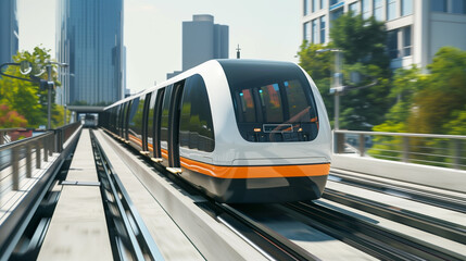 Naklejka premium Public Transport Solutions in a Futuristic Metropolis - Metro Train Pods vehicles - Next-Gen Commuting illustration.