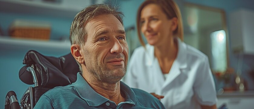 A physiotherapist providing assistance to a patient with amyotrophic lateral sclerosis.