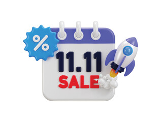 3d calendar with discount badge and rocket concept on 11.11 advertising campaign  icon 3d render vector illustration