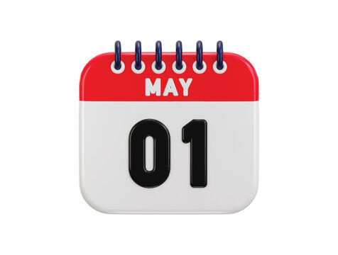 1st of May date on calendar icon 3d rendering vector illustration