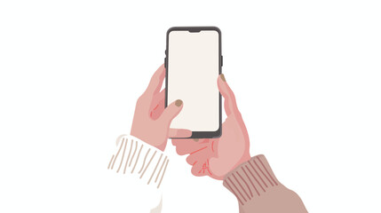 Cute cartoon hand holding mobile smart phone. Modern