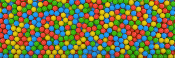 3d rendering of many colored spheres in red, blue, green and yellow - abstract background.