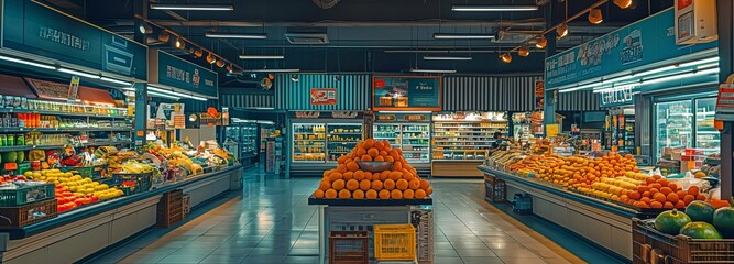 inside a supermarket's trading hall - obrazy, fototapety, plakaty
