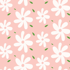 Fototapeta na wymiar seamless daisy floral pattern with small leaves.
