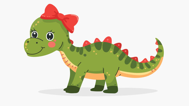 Cute girl dinosaur with red bow vector cartoon