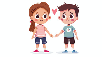 Cute kids couple cartoon flat vector isolated on white