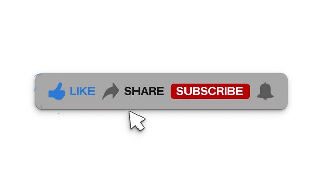 Video animation of an animated, floating subscribe button with a bell button on a white background. - Suitable for video blog. 