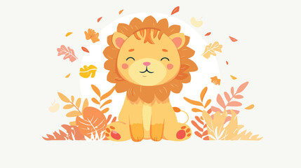 Cute little lion is sitting. Vector illustration