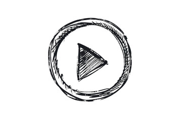 hand drawn play button isolated on white or transparent png