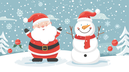 Cute Santa claus and snowman in winter Merry Christma