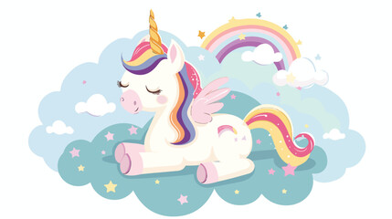 Fototapeta na wymiar Cute sweet pony unicorn and rainbow. Girly flat vector