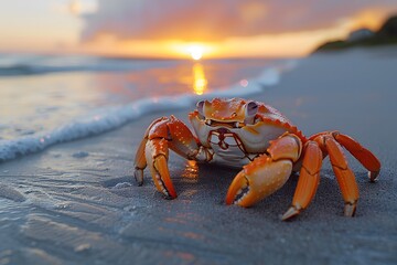 Close Up of a Crab on a Beach - obrazy, fototapety, plakaty
