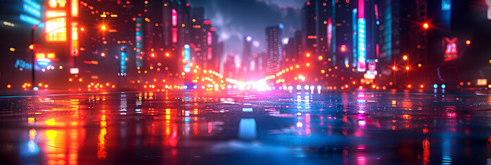 Abstract Neon Lights in Urban Nightlife,
Background depicting a city street at night in an urban setting capturing the vibrant and atmospheric ambiance of a bustling cityscape illuminated 