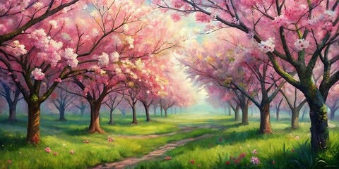 Fototapeta premium Beautiful Cherry Blossom Oil Painting