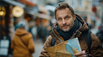 Man in Brown Jacket Holding Map