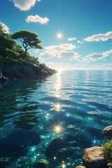 Ocean landscape with sparkles water .Calm sea water wallpaper. poster
