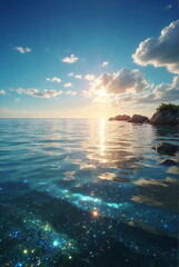 Fototapeta na wymiar Ocean landscape with sparkles water .Calm sea water wallpaper. poster 