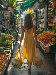 Obraz premium a girl shopping in a vegetable store
