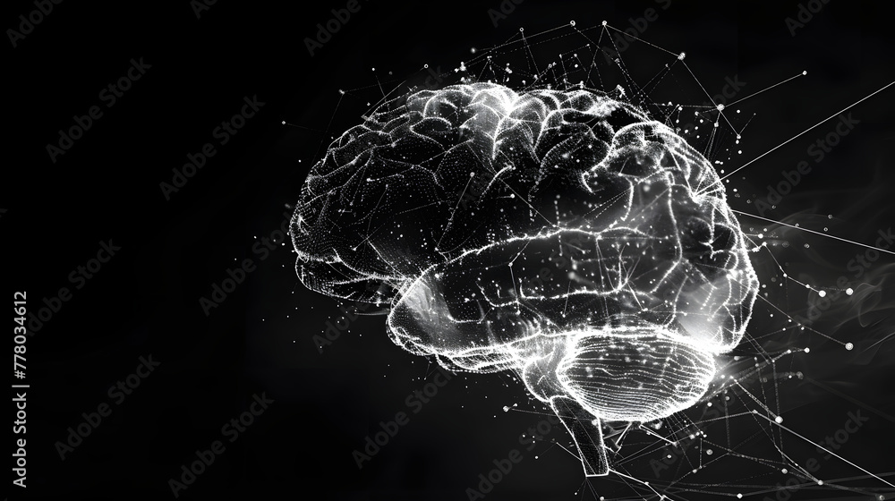 Poster abstract representation of a thinking brain formed by multi-dimentional data