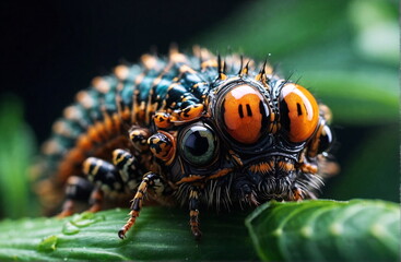 Caterpillar insect close up, macro, big eyes