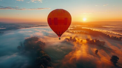 Hot Air Balloon Soaring Above Clouds