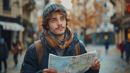 Man Holding Map on Street
