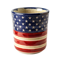 American flag coffee mug with a patriotic design on transparent background.