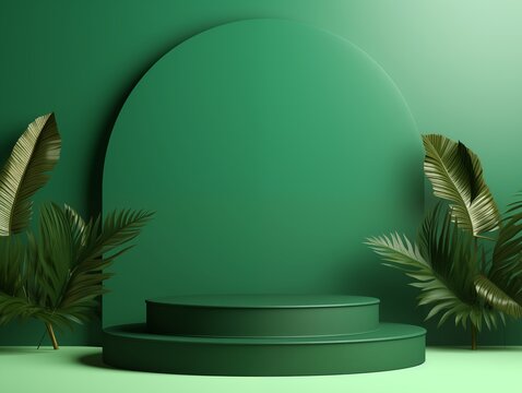 Mockup Modern green Display, Tropic Plant Background