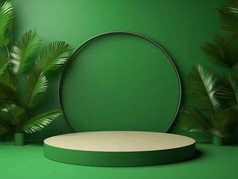 Mockup Modern green Display, Tropic Plant Background