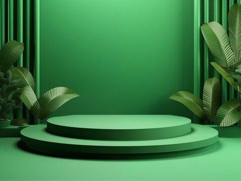 Mockup Modern green Display, Tropic Plant Background
