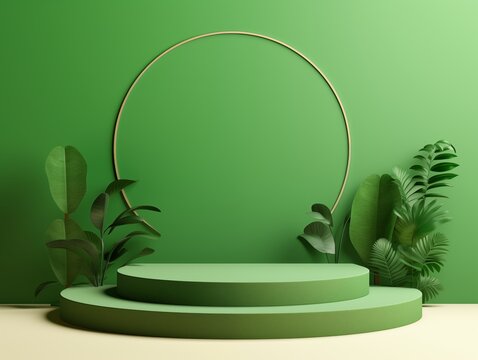 Mockup Modern green Display, Tropic Plant Background