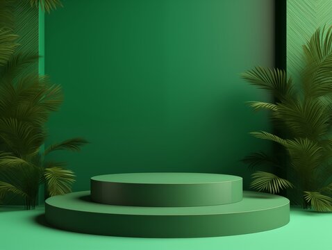 Mockup Modern green Display, Tropic Plant Background
