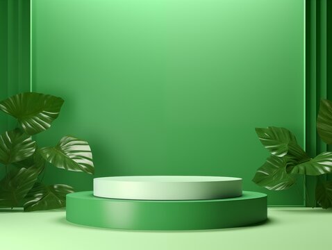 Mockup Modern green Display, Tropic Plant Background