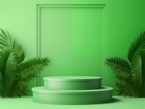Mockup Modern green Display, Tropic Plant Background