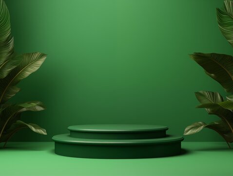 Mockup Modern green Display, Tropic Plant Background