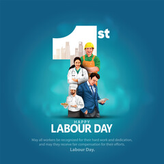 happy Labour day or international workers day vector illustration with workers. labor day and may day celebration. - obrazy, fototapety, plakaty