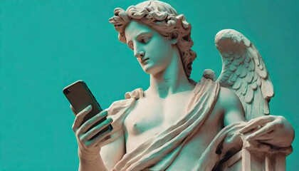Classical Statue with a Modern Twist Holding a Smartphone
