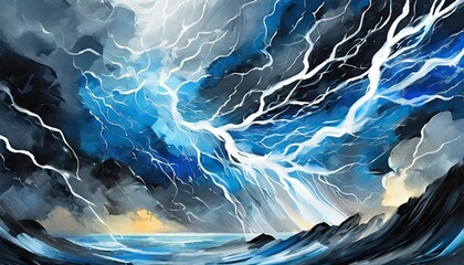 A dynamic abstract painting capturing the chaos and beauty of a storm
