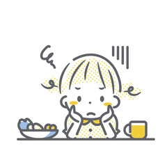 食事が嫌いな子ども　女の子　シンプルでお洒落な線画イラスト