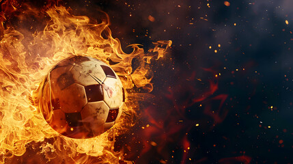 football ball on fire isolated on black background with copy space