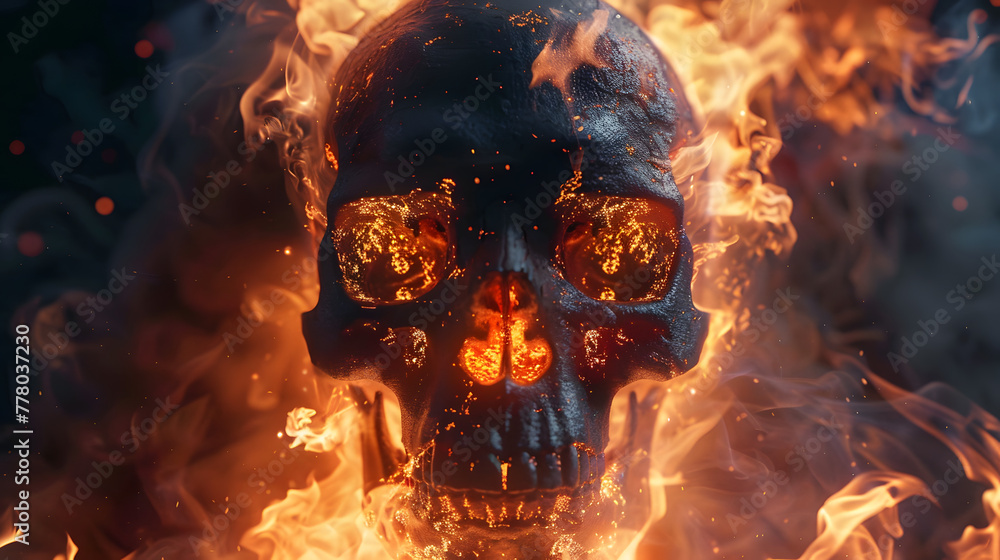 Aufkleber hyper-realistic surreal high definition high resolution close up of evil skull with surrounding back