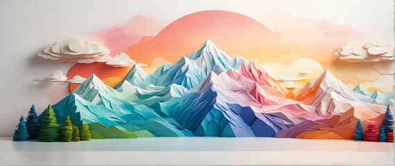 3d flat icon as Mountain Majesty Majestic peaks painted in sunrise hues invite adventure. in nature and landscapes theme with isolated white background ,for advertisement and banner, Full depth of fie