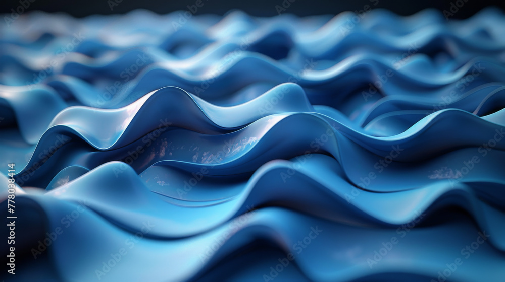 Poster three dimensional render of blue wavy pattern.