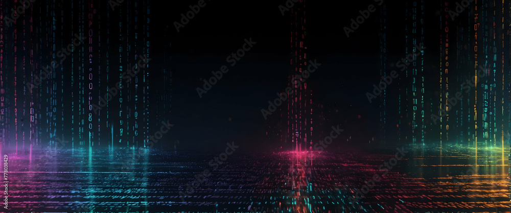 Poster for advertisement and banner as binary wave a wave of binary code cascades symbolizing data flow. in