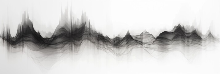 Ethereal Grayscale Abstract of Sound Waves or Mountain Peaks - obrazy, fototapety, plakaty