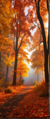 Photo real as Autumn Ambers The warm glow of autumn foliage creating a tapestry of colors. in nature and landscapes theme ,for advertisement and banner ,Full depth of field, high quality ,include copy
