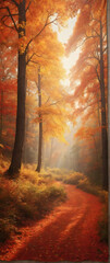 Photo real as Autumn Tapestry A forest adorned with autumn foliage a tapestry of warm hues. in nature and landscapes theme ,for advertisement and banner ,Full depth of field, high quality ,include cop